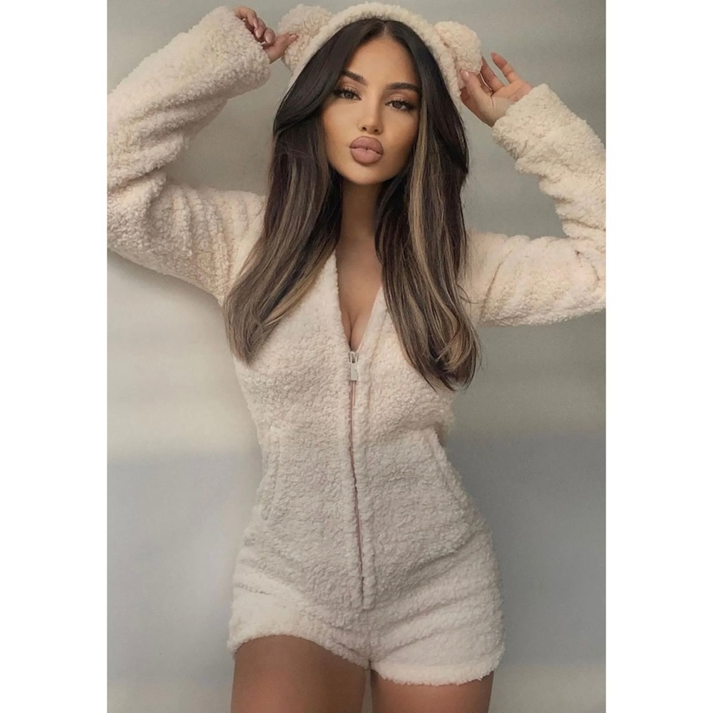 Cozy Cream Teddy Bear Pajama Romper